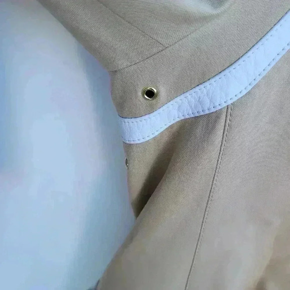 WORTH Beige CANVAS/WHITE LEATHER TRIM WALKING COAT 12 - Picture 8 of 10